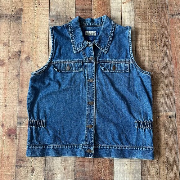 Ruff Hewn Women's Size Large Classic Denim Button Down Sleeveless Vest in Blue - Picture 1 of 6